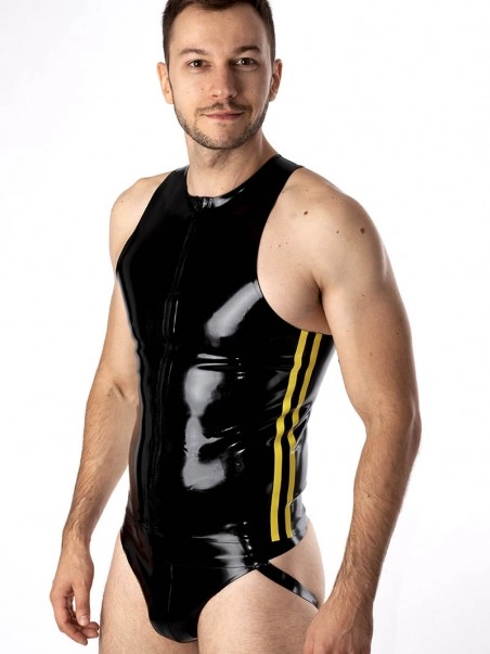 RoB Latex Et Néoprène Débardeur Zip Bandes Jaunes Latex 4 RoB Latex Et Néoprène Débardeur Zip Bandes Jaunes Latex – Image 2
