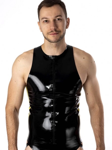 RoB Latex Et Néoprène Débardeur Zip Bandes Jaunes Latex 5 RoB Latex Et Néoprène Débardeur Zip Bandes Jaunes Latex – Image 3