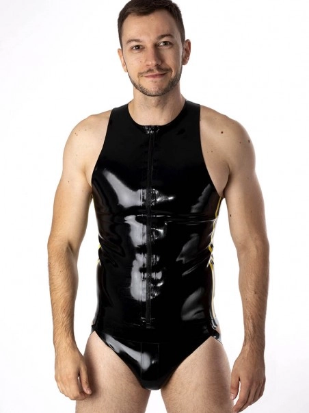 RoB Latex Et Néoprène Débardeur Zip Bandes Jaunes Latex 3 RoB Latex Et Néoprène Débardeur Zip Bandes Jaunes Latex