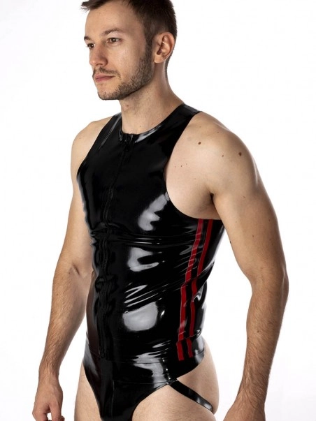 RoB Latex Et Néoprène Débardeur Zip Bandes Rouges Latex 4 RoB Latex Et Néoprène Débardeur Zip Bandes Rouges Latex – Image 2