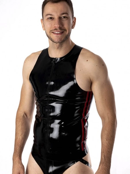 RoB Latex Et Néoprène Débardeur Zip Bandes Rouges Latex 3 RoB Latex Et Néoprène Débardeur Zip Bandes Rouges Latex