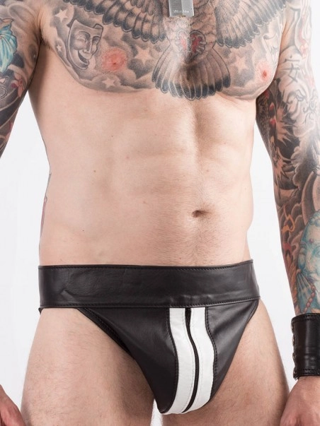 Rob Jockstrap Zippé Bandes Blanches Cuir 6 Rob Jockstrap Zippé Bandes Blanches Cuir – Image 4