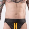 Rob Jockstrap Zippé Bandes Jaunes Cuir -Vestiaire Fetish Soldes 2023 jockstrap zippe bandes jaunes cuir