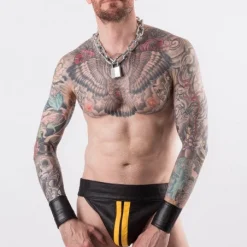 Rob Jockstrap Zippé Bandes Jaunes Cuir -Vestiaire Fetish Soldes 2023 jockstrap zippe bandes jaunes cuir 3