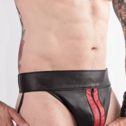Rob Jockstrap Zippé Bandes Rouges Cuir -Vestiaire Fetish Soldes 2023 jockstrap zippe bandes rouges cuir 3