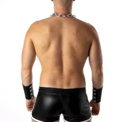 Rob Short Cuir - Bandes Blanches 9 Rob Short Cuir - Bandes Blanches -Vestiaire Fetish Soldes 2023 short cuir bandes blanches 3