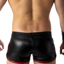 Rob Short Cuir - Bandes Rouges -Vestiaire Fetish Soldes 2023 short cuir bandes rouges 3