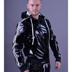 Mr. Riegillio Veste Sportswear PVC à Bandes Blanches - Mr Riegillio -Vestiaire Fetish Soldes 2023 veste sportswear pvc a bandes blanches mr riegillio 4