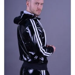 Mr. Riegillio Veste Sportswear PVC à Bandes Blanches - Mr Riegillio -Vestiaire Fetish Soldes 2023 veste sportswear pvc a bandes blanches mr riegillio 6